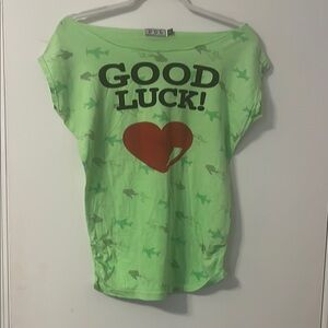 POL Green and Red Short Sleeve Tee with Heart Design